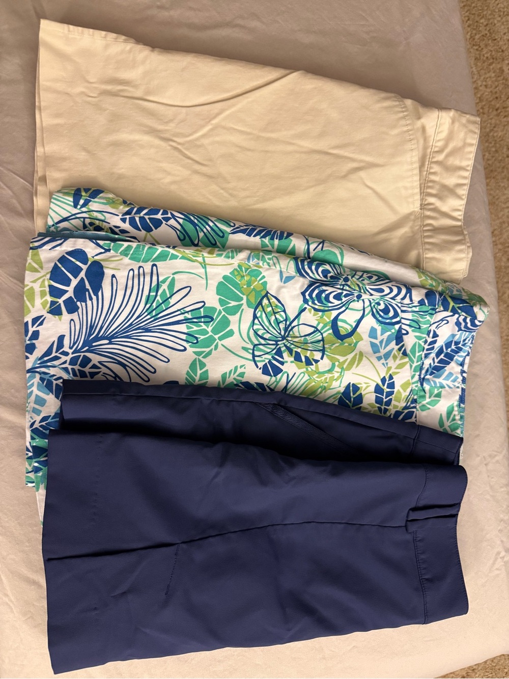 3-Pair Women's Pants Bundle - Navy, Cream & Floral Blue-Green